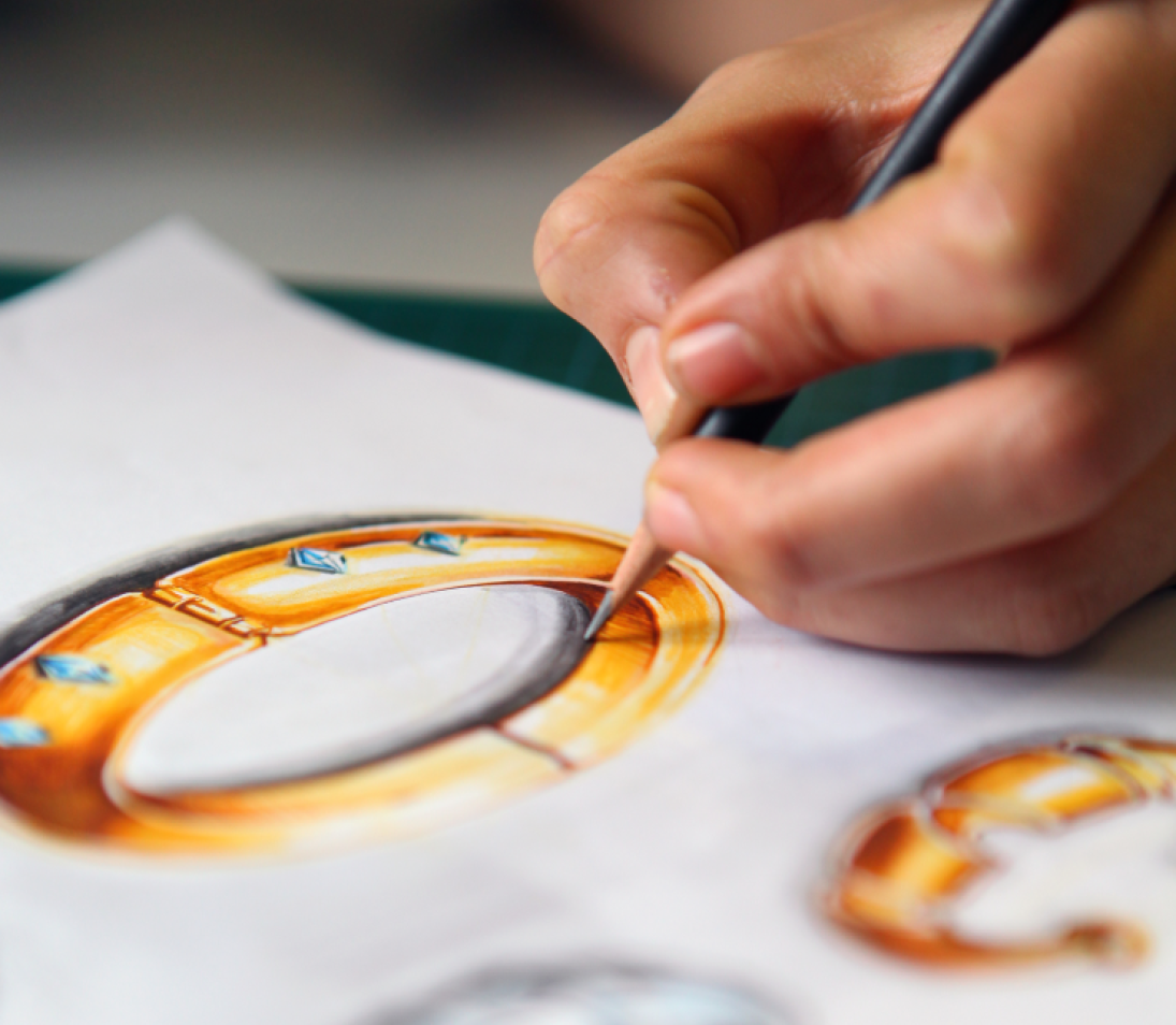Student drawing a jewellery piece